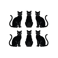 Black Cat Silhouette Illustration Set with Sitting Cats