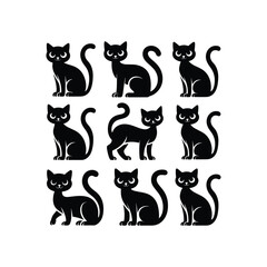 Black Cat Silhouette Vector Set in Various Poses