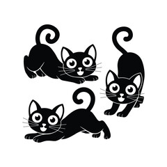 Cute Cartoon Black Cat Illustration Set in Playful Poses