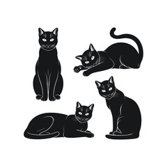 Black Cat Silhouette Illustration Set in Different Poses