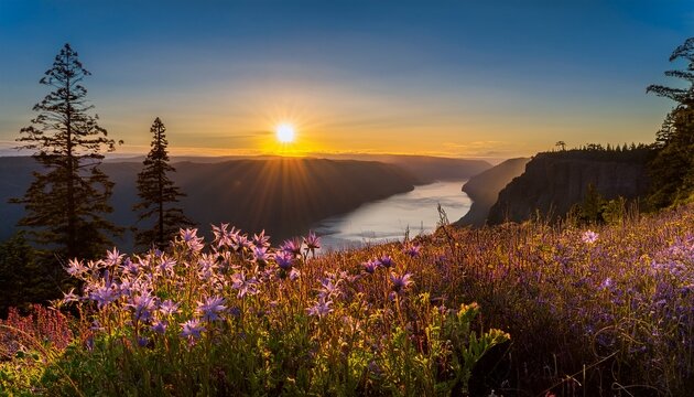 Beautiful Widflower In Sunrise Columbia River Gorge Oregon