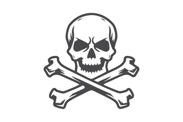 Gray Skull and Crossbones Icon on White Background