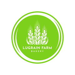 Wheat logo vintage isolated on white background. Round emblem green with ears silhouette. Label template for farm with wheat. Vector Illustration