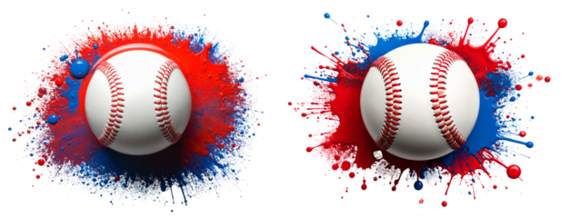 Sat of Energetic League Promotion – Sport Ball Centered in Abstract Red-Blue Paint Explosion PNG