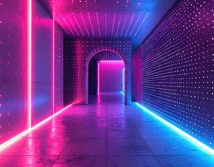 Pink And Blue Neon Lights Corridor