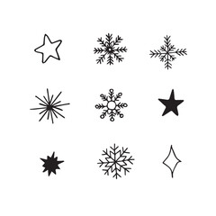  Seasonal winter motif collection in hand drawn style in black and white representing festive elements and decor. Vector illustration for postcards, polygraphy, stikers and social media. Not AI