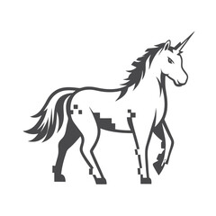 Gray Unicorn Silhouette on a White Background Icon Logo Design