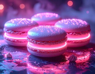Pink Neon Macarons with Holographic Drizzle
