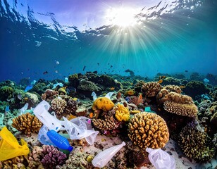Plastic Pollution Entangled in Vibrant Coral Reef
