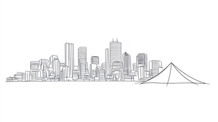 Naklejka premium Cityscape line drawing