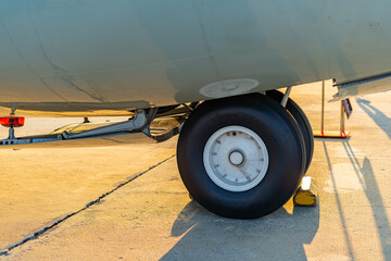 Airplane wheels parked at the airport