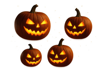 Glowing Halloween pumpkins isolated on a transparent background, spooky concept