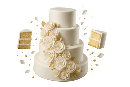 Elegant three-tiered wedding cake isolated on a transparent background space - Powered by Adobe