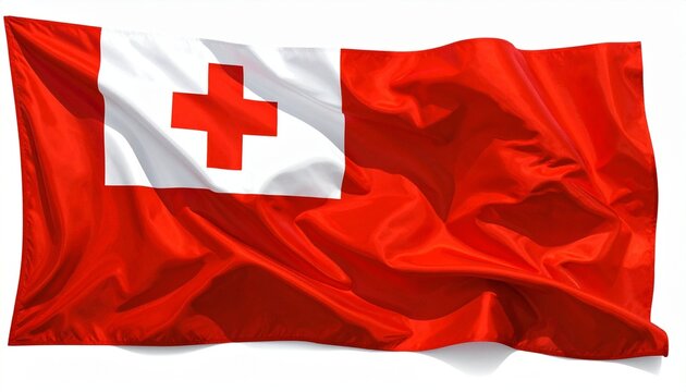 The flag of Tonga waving proudly fabric folds photorealistic realism white background with smooth shadows
 - Powered by Adobe