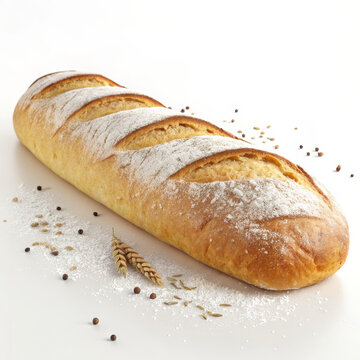 Freshly Baked Long Bread Loaf on White Background