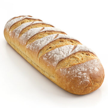 Freshly Baked Long Bread Loaf on White Background
