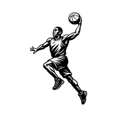 Hand Drawn A Dynamic Basketball Player Slam Dunk Action