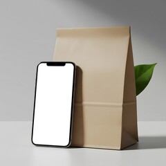 Digital Food Delivery Service App and Paper Lunch Bag with Leaf Accent