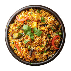  Indian vegetable biryani in balti dish shot from topview and isolated [Transparent Background PNG]