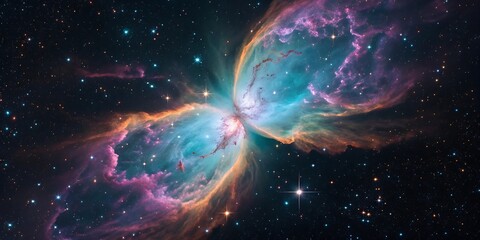 Fototapeta premium NG C6302 Butterfly Nebula with colorful gas and distant stars in the universe space galaxy