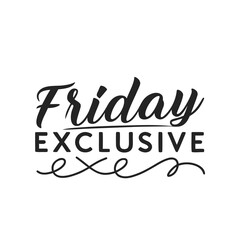 Elegant Friday Exclusive Typography Design with Swirls for Marketing Advertising and Promotional Materials on a White Background