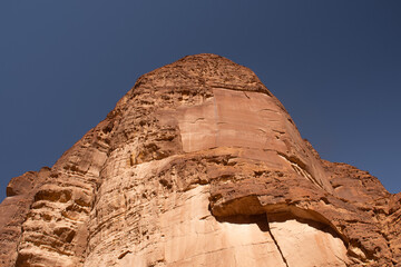 A huge round rock formation in the desert near Al Ula in Saudi Arabia