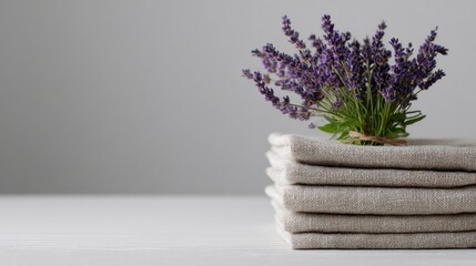 Cozy Arrangement of Lavender on Neatly Stacked Textiles