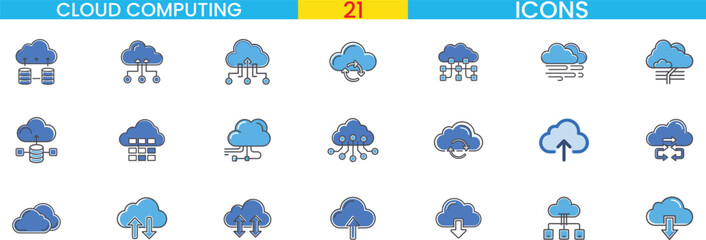Diverse cloud computing icons set data storage network technology concepts vector