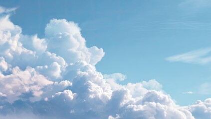 Fluffy cumulus clouds against a pale blue sky
