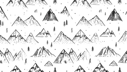 Hand-drawn mountain pattern on white background