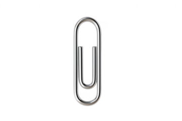 Shiny metallic paperclip isolated on a transparent background symbolizing office supplies and organization