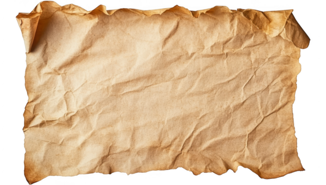 A crumpled piece of aged parchment paper with a textured surface. its vintage look. ideal for backgrounds in artistic projects. invitations. or historical documents
