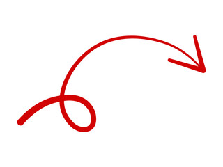 Bright red curved arrow indicating direction and movement on a dark canvas