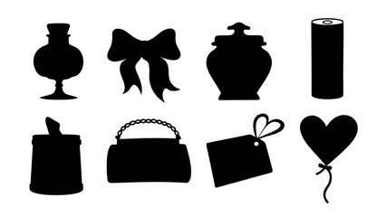 Silhouette Collection of Festive Gift and Decor Elements on White