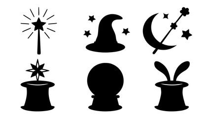 Collection of mystical magic and fantasy themed vector silhouettes for design projects