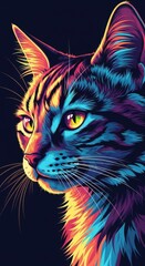 Colorful Abstract Cat Portrait Vibrant Feline Art