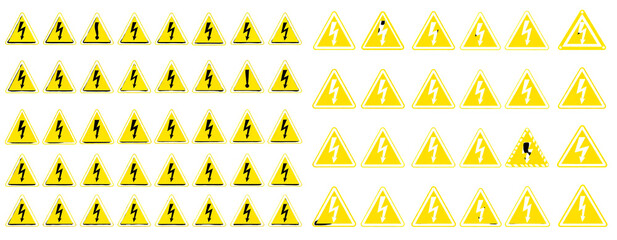 Sat of Industrial Safety Alert – Multiple High Voltage Electricity Hazard Signs PNG