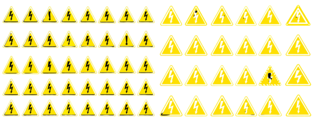 Sat of Industrial Safety Alert – Multiple High Voltage Electricity Hazard Signs PNG