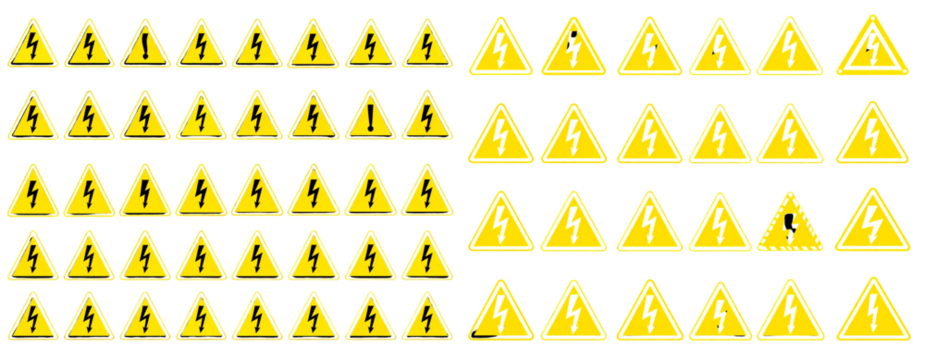 Sat of Industrial Safety Alert – Multiple High Voltage Electricity Hazard Signs PNG