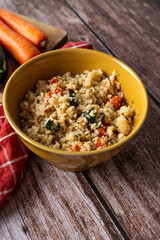 Vegetarian couscous dish with carrots, zucchini, and peppers