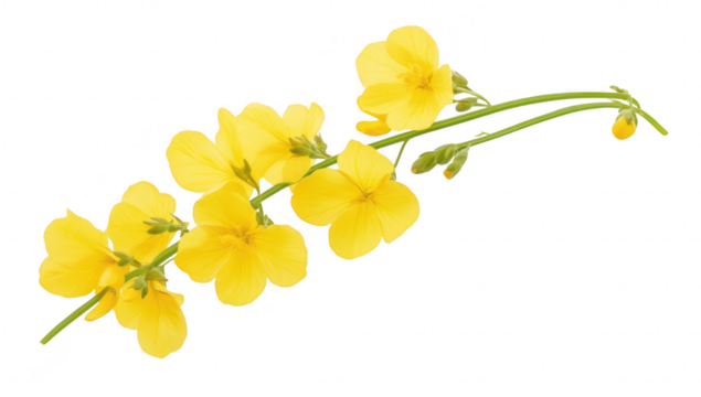 A arrangement of delicate yellow flowers gracefully positioned on a white background. their natural beauty. ideal for use in floral designs or nature-themed projects