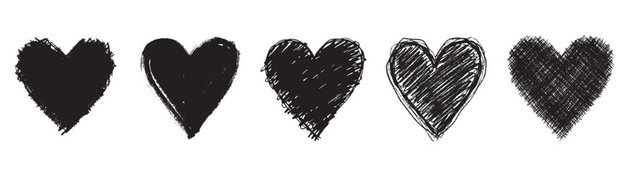 Abstract drawn black heart element set