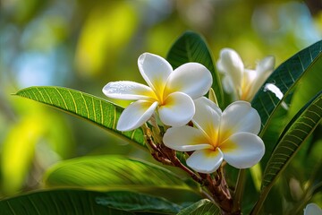 Obraz premium Close-up of three plumeria flowers