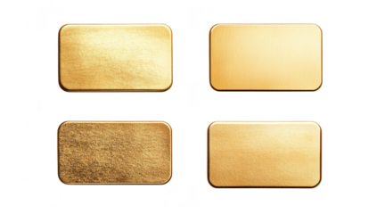 A collection of four distinct gold bars varying textures and finishes. arranged neatly against a clean white background. ideal for luxury product displays or financial concepts