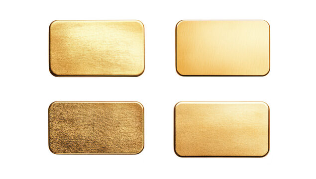 A collection of four distinct gold bars varying textures and finishes. arranged neatly against a clean white background. ideal for luxury product displays or financial concepts