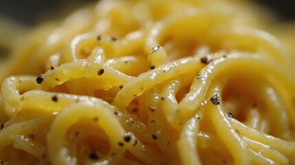 Close-up of Delicious Cacio e Pepe Pasta with Black Pepper.