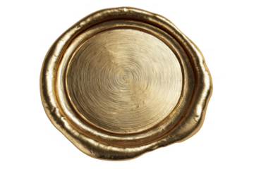 Elegant golden wax seal isolated on black background depicting authority and luxury