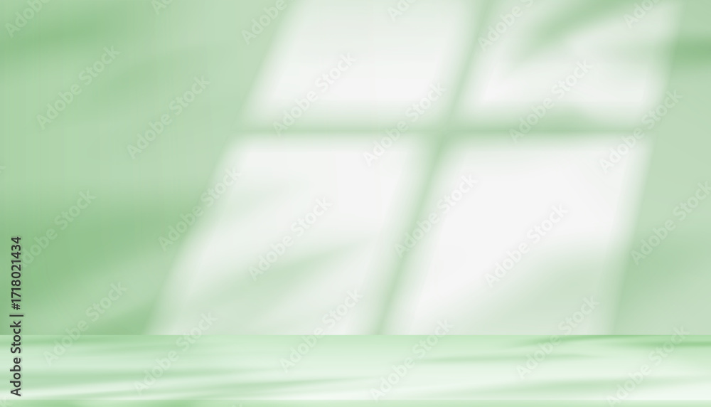Poster green background with light,shadow window frame on 3d green podium display for spring product design