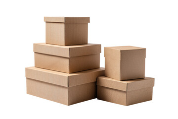 Fototapeta premium Stacked cardboard boxes of various sizes on a transparent background for packaging and storage