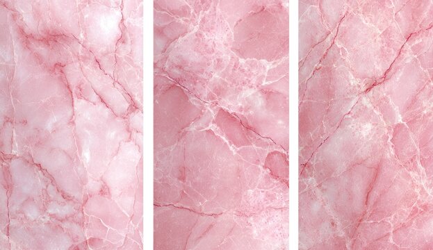 Three vertical panels of pale pink marble.  Detailed veining patterns